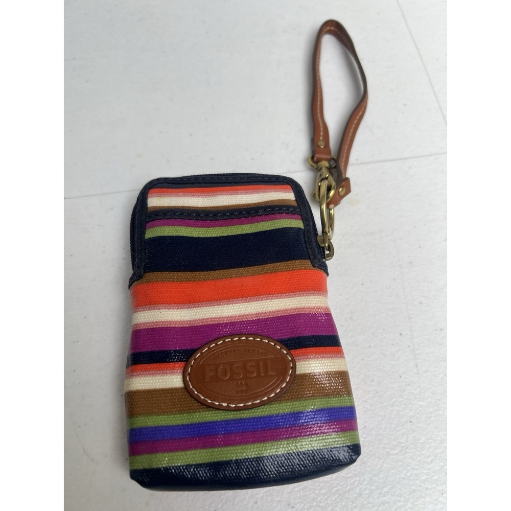 Fossil‎ Wristlet Phone Zip Wallet Coated Canvas Colorful Striped